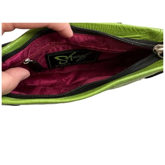 Sharif Studio Handbag Crossbody Clutch Conversion Wristlet Lime Green Colorblock - Picture 6 of 12